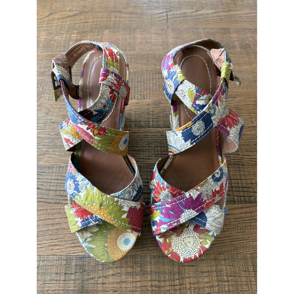 Hush Puppies Renown Floral Leather Espadrille Wedge Sandals Multicolor Size 8.5M